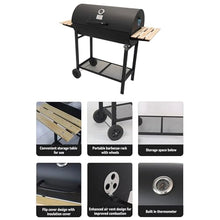Charcoal Portable BBQ Grill with Wooden Shelf and Wheels, 49.2 in (125 cm) Wide