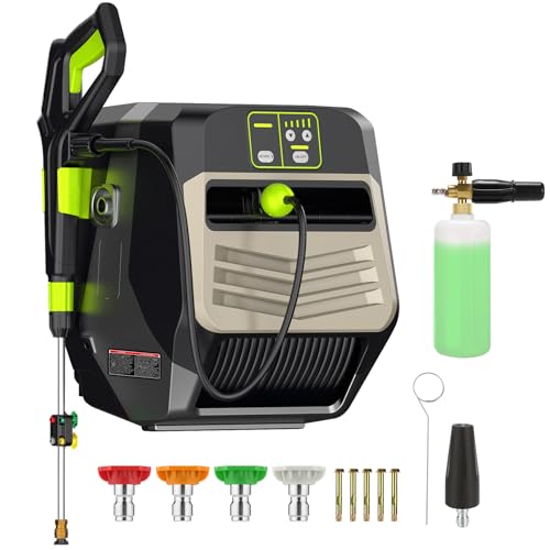 Imdot Wall Mounted Pressure Washer - Max 5500 PSI 3.6 GPM, 5 Levels Power Washer with 100FT Retractable Hose for Car/Driveway, Automatic Rewind, Any Length Lock, Black