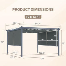 Aoodor 10 x 12 ft Outdoor Pergola with Retractable Shade Canopy, Grey