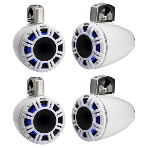 KICKER 2 Pair KMTCXL65 6.5" 300W Multicolor LED Marine Tower Speakers White