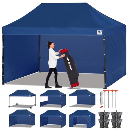 ABCCANOPY Heavy Duty Easy Pop up Canopy Tent with Sidewalls 10x15, Navy Blue