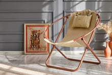 Mern Living Leather Folding Chair - Luxury Papasan Chair, Sling Accent Chair, Round Saucer Chair for Patio, Garden, Beach, Living Rooms and Bedrooms, Modern Furniture (Faux Leather, Beige)
