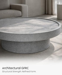 eldimer no.101 GFRC Concrete Coffee Table 39.3” - Handcrafted Round Modern Architectural Table, Weather Resistant, Indoor & Outdoor, 108 lbs Solid Cement Construction for Patio or Living Room
