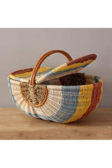 Bohemian Large Multicolored Picnic Basket, Brunch Basket - 20 x 14 x 15 inches (Handle Included) - Rattan Woven Storage Tote - Multicolor