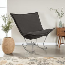 Howard Elliott Collection Scroll Puff Rocker Seating Chair with Cover, Multipurpose Butterfly Seating Chair with Titanium Frame, Patio Furniture for Camping, Home and Outdoor, Bella Pewter