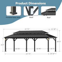 Big Leaf 12'x24' Hardtop Gazebo Permanent Metal Structure with 4 Solar LED Lights, Outdoor Gazebo with Double Galvanized Steel Roof, Mosquito Netting for Patio & Backyard, Black