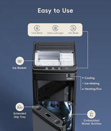 ecozy 4-in-1 Bottom-Loading Water Dispenser with Ice Maker, ECO Mode