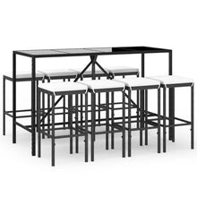 KDVXBCQJH 9 Piece Outdoor Patio Bar Set Black Poly Rattan Table Stools