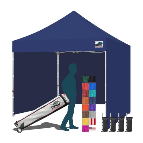 Eurmax USA 10x10 Pop Up Canopy Tent,Commercial Tent with Patented No-Tip Rolling Bag,4 Zippered Removable Walls,UV & Water Resistant Canopy Top,Heavy Duty Outdoor Gazebo,Instant Shelter(Navy Blue)