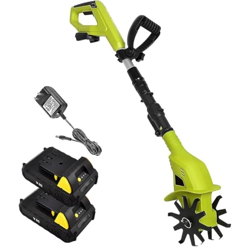 Electric Small Rotavator, Garden Tiller, Lithium-Ion Battery Pack 20-Volt 9.84-Inch Cordless Electric Garden Tiller Cultivator, Portable Soil Tiller Rotavator for Garden, Vegetable,2batteries