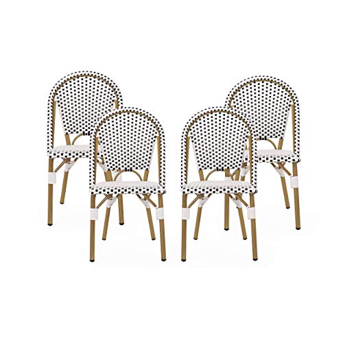 Christopher Knight Home Philomena Outdoor French Bistro Chair (Set of 4), Black + White + Bamboo Print Finish