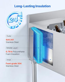 VEVOR Commercial Ice Bin, 79.9 Qt Max Capacity, 24 x 24 x 33 Inch Stainless Steel Ice Chest with Sliding Lid, 24H Long-Lasting Insulation, Cooler Cart Cocktail Unit for Bar Restaurant Pub, NSF