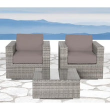 Hassyee Fully Assembled 3 Pieces Wicker Bistro Set with Washable Cushions and Tempered Glass Tabletop for Lawn, Backyard, Outdoor Furniture Set with Aluminum Frame for Balcony