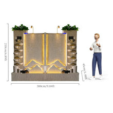 Modern Cement Water Fountain with Lighting, Mist & Waterwheel – 6.89ft Tall Indoor/Outdoor Decor for Garden, Entryway, Pool,Housewarming Gift (Left)(Left+Right)