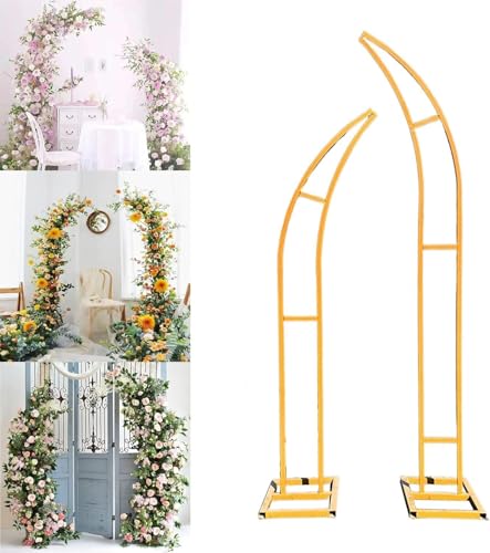 Moon Shape Garden Arch Set for Weddings with Floral Tools Kit Perfect Backdrop for Ceremony and Party Decor 2pcs 3 Color/Size Combinations(Gold,6.8ft+8.2ft)