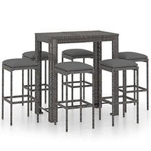 GPWERSDF 7 Piece Patio Bar Set with Cushions Poly Rattan Gray