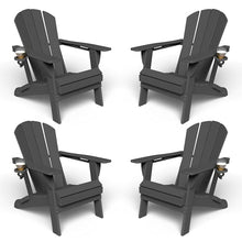 Kingdura Foldable Adirondack Chair, Portable HDPE All Weather Resistant Outdoor Patio Chair, Wooden Textured with Cup Holder, 380LBS Capacity for Poolside, Backyard, Deck, Fire Pit (Black)
