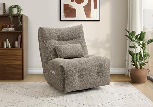 Monarch Specialties I 8188 Reclining Chair, 35" Wide, Power Heat Massage, Power Recliner, Swivel, Glider, Upholstered, Light Brown Fabric, Contemporary, Modern