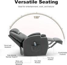 Dark Grey Upholstered Massage Heat Recliner Chair for Adults, 360° Swivel Rocking Recliner with Remote Control, Overstuffed Home Theater Seating with Cup Holder
