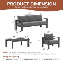 Solaste 5-Seaters Aluminum Outdoor Patio Furniture Set, Patio Sectional with 5" Thick Cushion, Outdoor Furniture with Coffee Table, Patio Sofa for Porch, Backyard, Deck, Yard, Dark Grey
