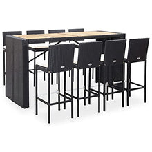 vidaXL 9 Piece Patio Bar Set - Weather Resilient Poly Rattan and Acacia Wood - Black with Cream White Cushions, Easy to Assemble, Garden Outdoor Furniture