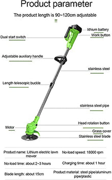 Cordless Lawn Mower Portable Electric Lawn Trimmer Hand Lawn Mower Battery Operated Electric Lawn Adjustable Handle Height for Yard and Garden