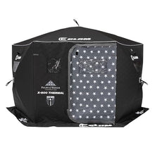 CLAM Thermal Ice Shelter 6 Person Insulated Winter Fishing Hub Tent X-600 Portable Popup Heated Camping House Black Ice Ops