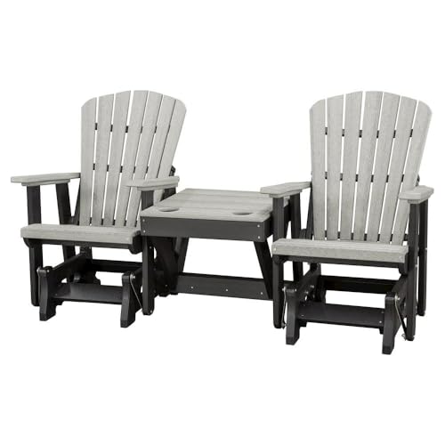 Outdoor Escape Gray Double Glider with Center Table, Light Gray Black, Polyethylene Patio Bench Seating, All-Weather Durable