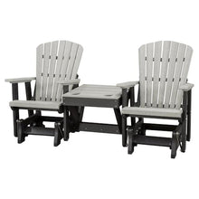 Outdoor Escape Gray Double Glider with Center Table, Light Gray Black, Polyethylene Patio Bench Seating, All-Weather Durable