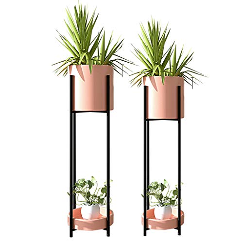 KAJIAO Metal Flower Rack Indoor/Outdoor 2-Tier Plant Rack Garden Patio Decoration Iron Display Shelf Corner Herb Floor Stand-Pink(S+L)