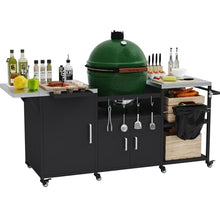 82.5“L Outdoor Grill Station for Big Green Egg, Heavy Duty Grill Cart for Kamado Joe Big Joe & Tabletop Griddle, Mobile BBQ Island with Weatherproof Cover