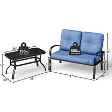 GGGUOJINN 2PC Patio Love Seat Coffee Table Furniture Set Bench W/Cushions Blue Loveseat Coffee Table