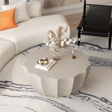 35" Indoor Round Coffee Table, Waterproof Coffee Table Modern MgO Cement Design End Tables for Living Room, Patio Outdoor Coffee Tables for Garden, Backyard, Balcony, White