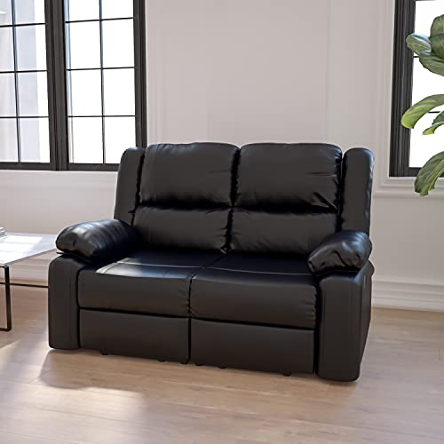 Emma + Oliver Black Faux Leather Loveseat with Built-in Recliners