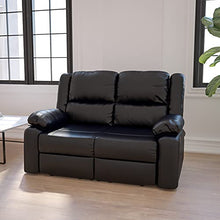Emma + Oliver Black Faux Leather Loveseat with Built-in Recliners