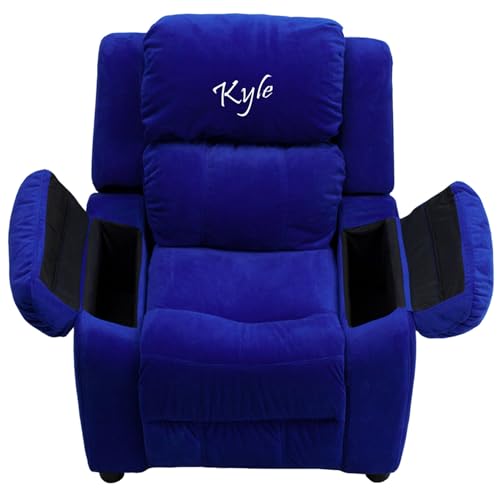 Flash Furniture Personalized Kids Recliner with Storage Arms Blue Microfiber