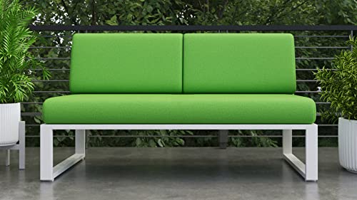 ZURI Modern Kore Outdoor Armless Loveseat with Quick Drying Cushions Aluminum Frame White/Lime