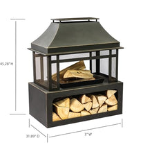 Deko Living Outdoor Wood Burning Fireplace with Wood Storage and Removable Fire Grill - 40 Inch Large Metal Wicker Base Fire Pit for Patio Garden Deck Backyard, Black