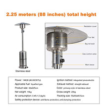 Outdoor Gas Patio Heater Radiator with Tip Over Protection Free Standing Indoor Outdoor Heaters Waterproof Instant Warm for Garden Garage-Stainless Steel And Rain Shield 230cm (90in) (230cm (90in