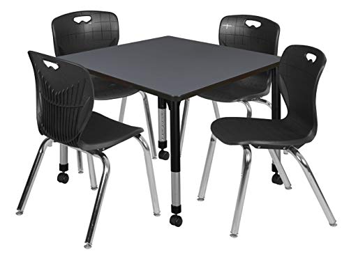 Regency Kee Adjustable Mobile Classroom Table Set with 18" Andy Chairs Grey/Black
