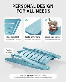 YEFU Folding Adirondack Chair Set of 4 with Arc Back & Cup Holder Blue