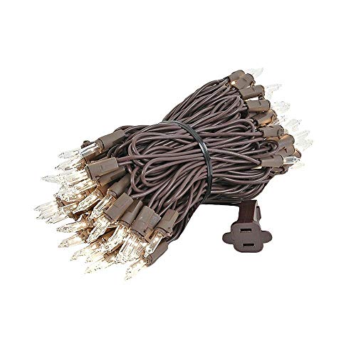 Novelty Lights 12-Pack 34 Feet 100 Clear Mini Christmas Lights, Brown Wire String, Traditional Vintage Brown Christmas Light, 4 Inch Spacing, Indoor/Outdoor UL Listed