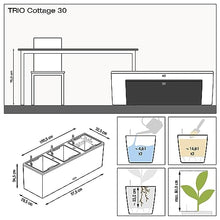 Lechuza Trio Cottage 30 Graphite Black, Trough Self-Watering Large Planter, H13.4 L39.4 W12.6 in, 3 Liners