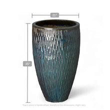 Emissary - Tall Rd Texture Pot Lg, 21" Wx35 H Teal Stoneware Round Planter with High-fire Treatment