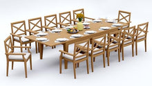 TeakStation 12 Seater Grade-A Teak Wood 13 Pc Dining Set: 122" Caranas Double Extension Rectangle Table and 12 Granada Stacking Arm Chairs #31GR2912
