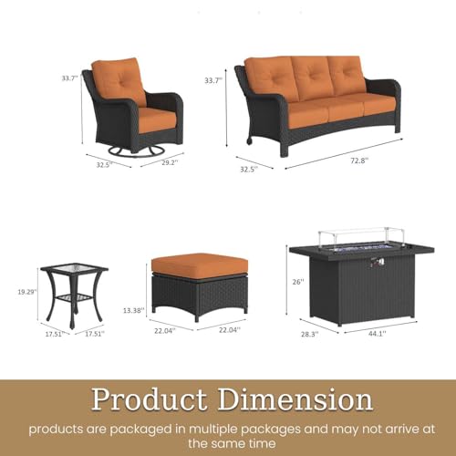 Aeeiua 7 Piece Patio Furniture Set with Fire Pit Table
