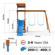 DOLPHIN PLAYGROUND T Wooden Swing Set with Slide and Climbing Wall, Outdoor Playset for Kids, Ages 2-9, Wood