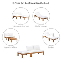 Teamson Home 2-Piece Outdoor Sectional Sofa Set, Natural Finish | Modular Acacia Wood Frame, Chaise Lounge Convertible, Weather-Resistant Cushions