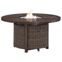 Signature Design by Ashley Paradise Trail Outdoor Round Wicker Patio Fire Pit Table, Brown