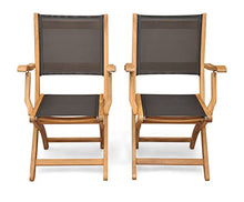 Teak Folding Chair with arms Sling Seat - Pair (Black)